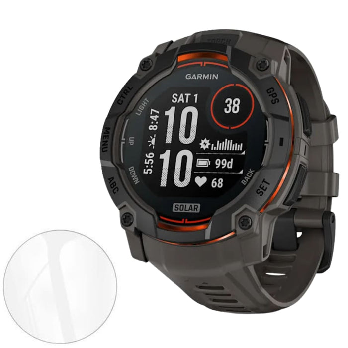 Rugged Garmin Instinct 3 50mm watch screen protector by That Watch Shop, safeguarding the smartwatch display from scratches and impacts.