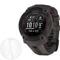 Rugged black Garmin Instinct E 45mm watch screen protector showing clear, durable film for screen protection.