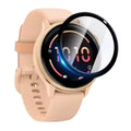 Peach-colored Garmin Vivoactive 6 smartwatch with a clear screen protector applied, showing detailed watch face and band.