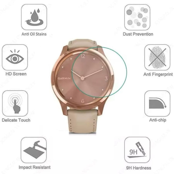 Garmin Vivomove 3S watch screen protector in rose gold, designed to shield the watch display from scratches and damage.