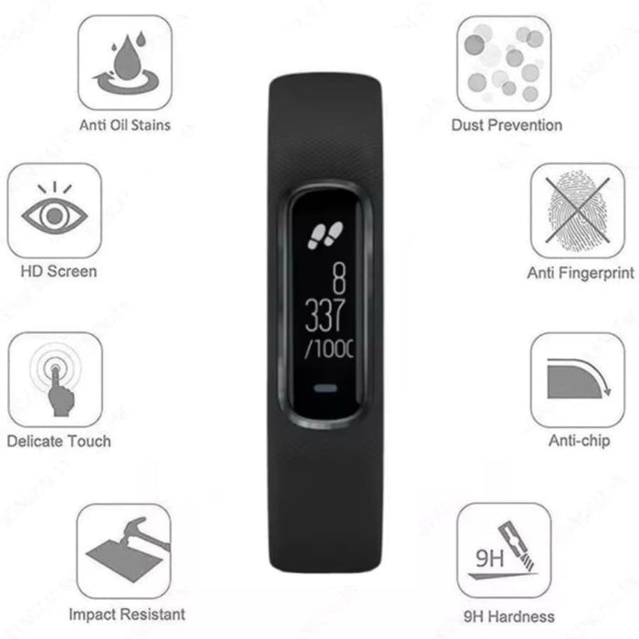 Black Garmin Vivosmart 4 screen protector for watch, designed to shield the fitness tracker display from scratches and damage.