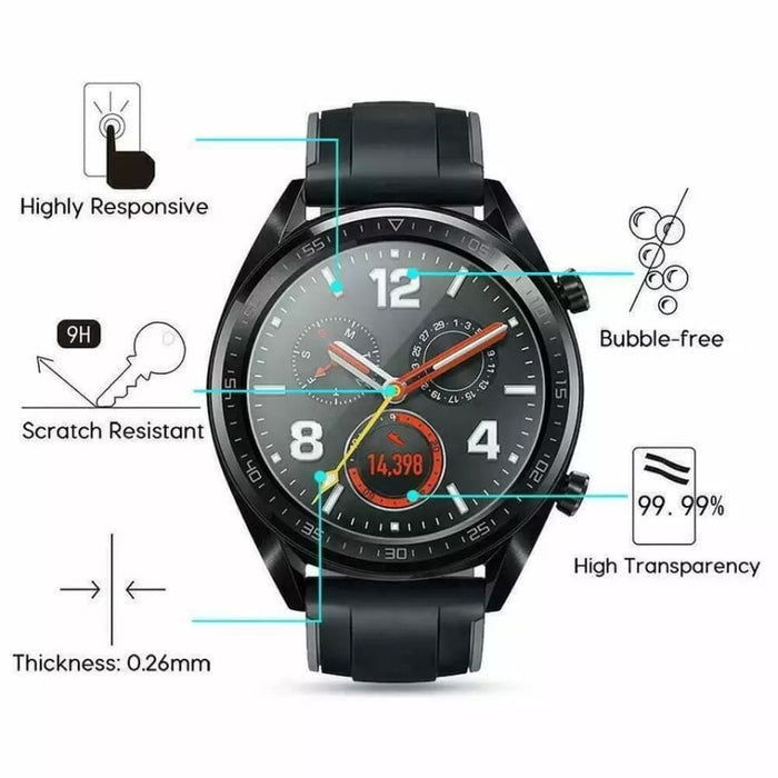 Huawei GT 46mm watch screen protector by That Watch Shop, showing a clear protective film fitted on the watch face.