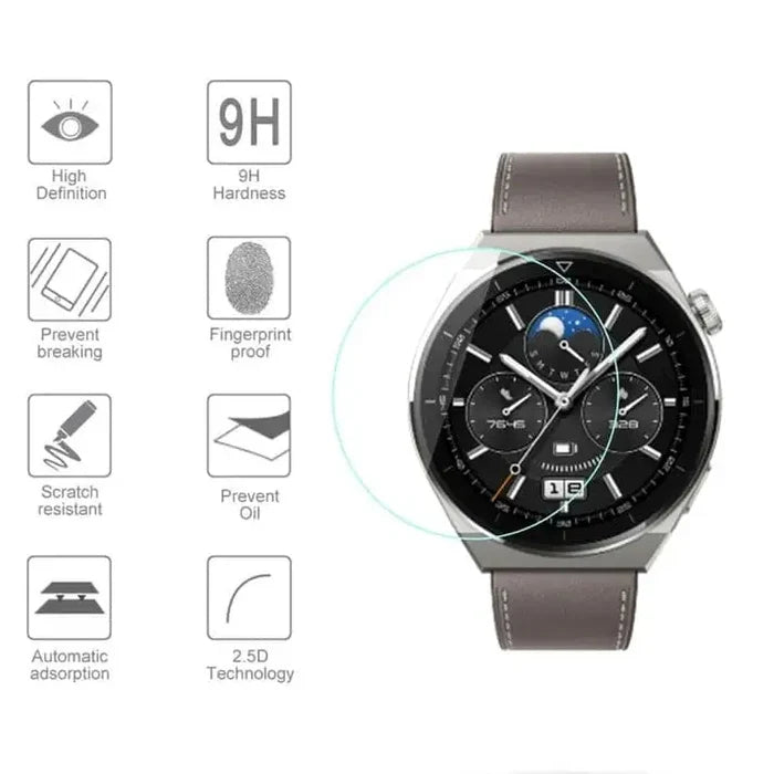 Set of five Habicare screen protectors for Huawei GT3 Pro 43mm smartwatch, providing durable protection for the watch display.