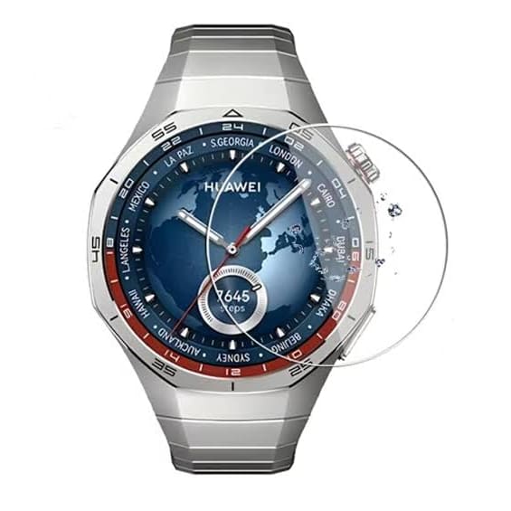 Huawei GT5 46mm smartwatch with silver screen protector, clear protective film on the watch face.