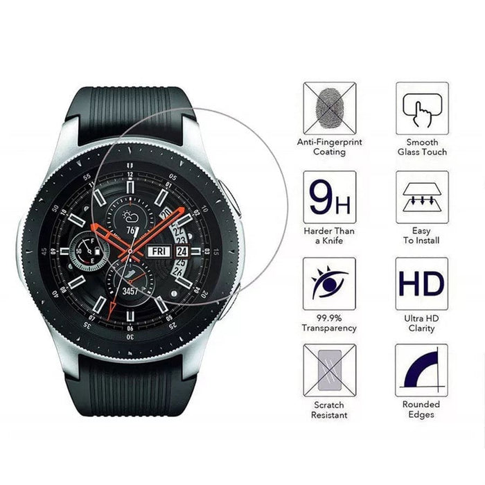 Samsung Galaxy Watch 46mm screen protector by That Watch Shop, showing clear protective film on watch face.