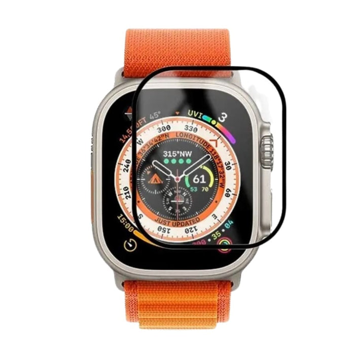 Two Apple Watch Ultra screen protectors by That Watch Shop, designed for smartwatch screen protection with orange band visible.