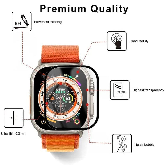 Two Apple Watch Ultra screen protectors by That Watch Shop, designed for smartwatch protection and clarity.