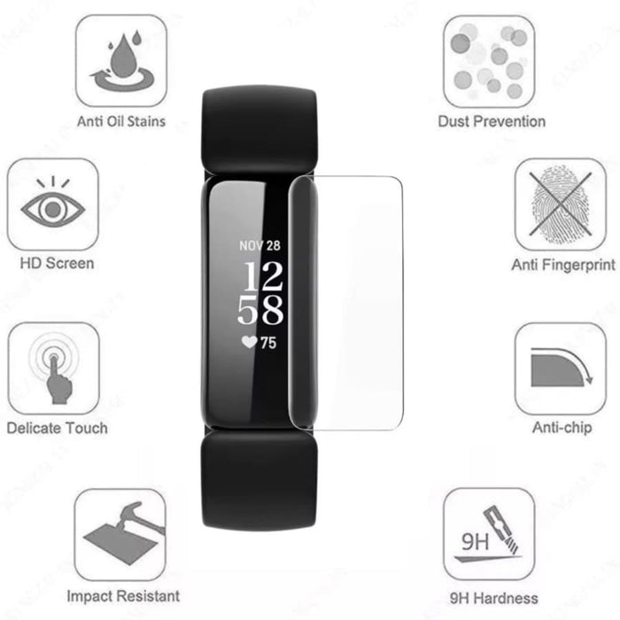 Pair of Fitbit Inspire 2 screen protectors from That Watch Shop, designed to safeguard the fitness tracker display.