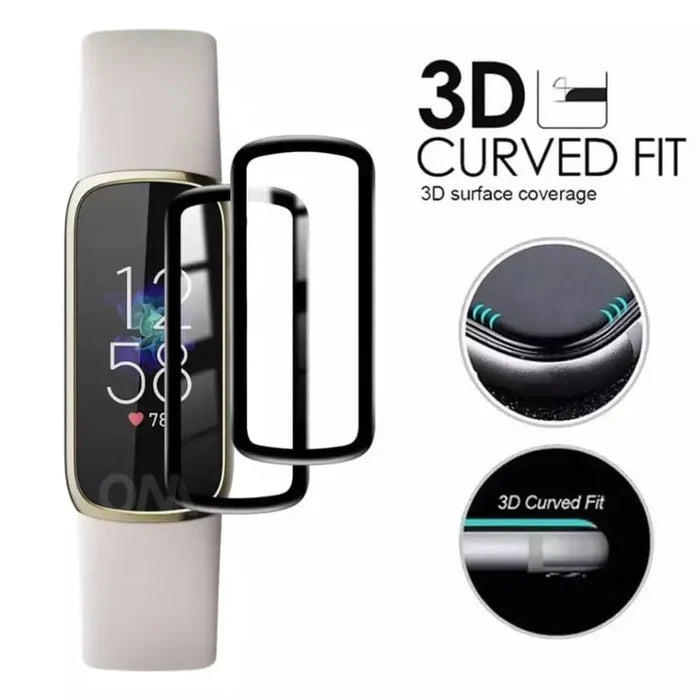 Set of five Habicare Fitbit Inspire screen protectors for watch display, transparent and scratch-resistant.