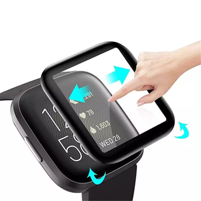 Two Fitbit Versa 2 screen protectors by That Watch Shop, designed to shield the smartwatch display from scratches and damage.