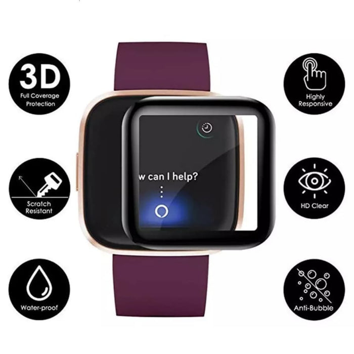 Pair of Fitbit Versa 2 screen protectors from That Watch Shop, designed to shield smartwatch screens from scratches and damage.