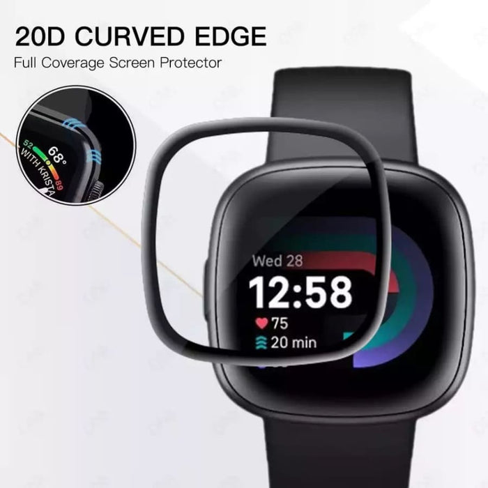 Two Fitbit Versa 4 screen protectors in a pack, transparent watch screen protectors for added device protection.