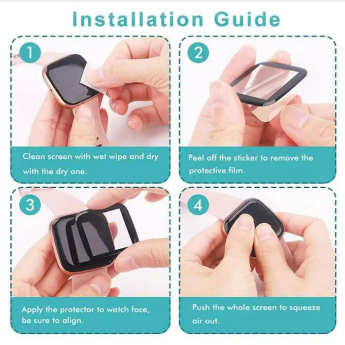 Two Fitbit Versa 4 screen protectors by That Watch Shop, clear watch screen protectors for enhanced device protection.