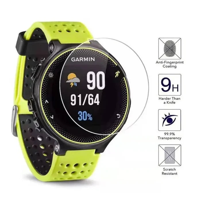 Set of five Habicare screen protectors for Garmin 245 smartwatch, transparent watch screen protectors for enhanced durability.