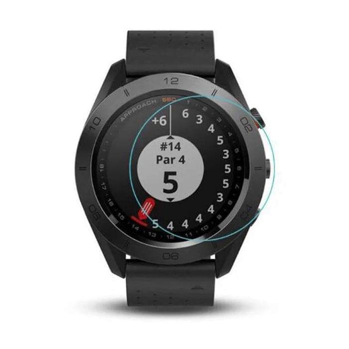 Two Garmin Approach S40 watch screen protectors by That Watch Shop, clear protective film for watch screens.