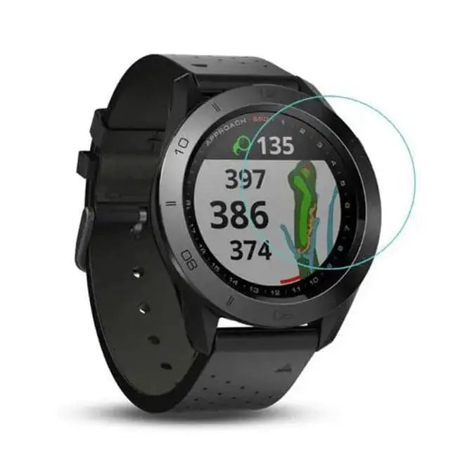 Set of five Habicare Garmin Approach S60 watch screen protectors, clear and durable protection for smartwatch screens.