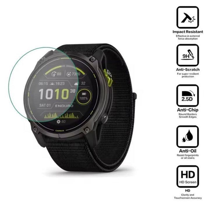 Pack of two Garmin Enduro 3 watch screen protectors showing clear, durable plastic covers for smartwatch display protection.