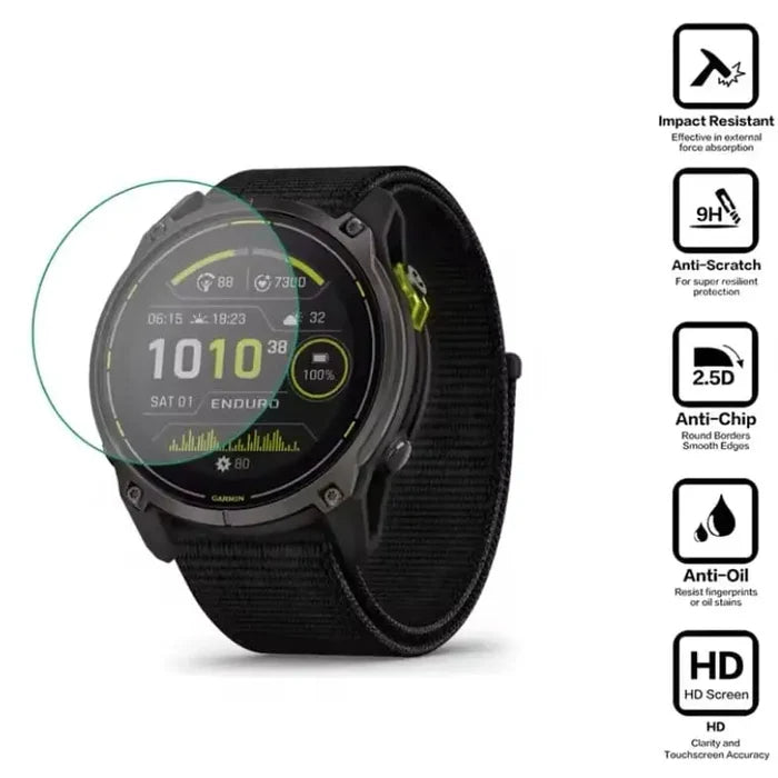 Set of five Habicare Garmin Enduro 3 watch screen protectors showcasing clear, durable protection for smartwatch screens.
