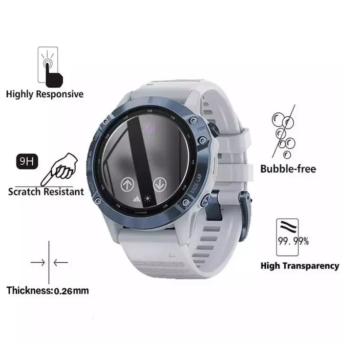 Pack of five Habicare Garmin Fenix 6S/6S Pro Series watch screen protectors, clear and durable for smartwatch screens.
