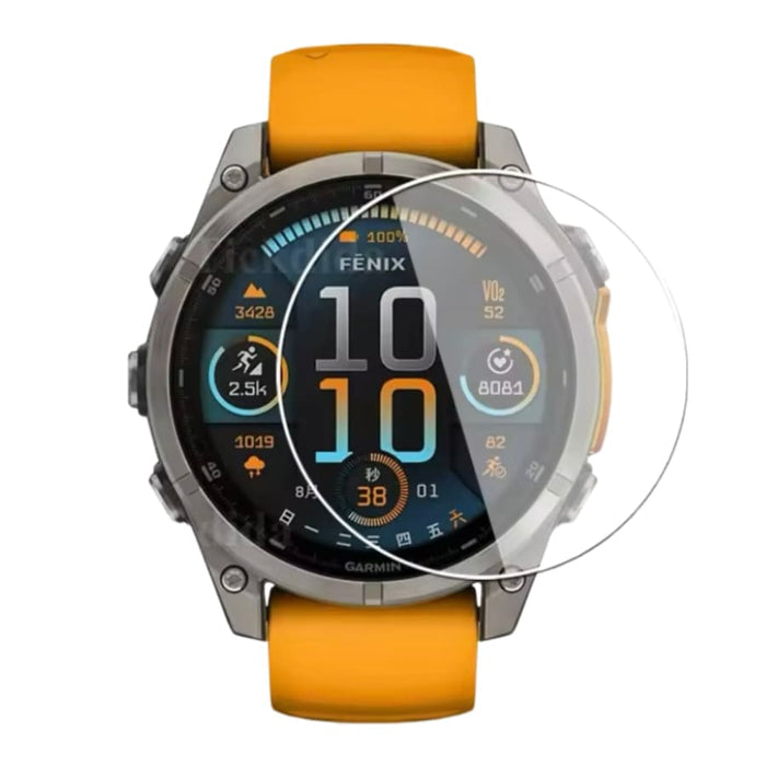 Pair of Garmin fenix 8 51mm series watch screen protectors from That Watch Shop, designed to safeguard smartwatch screens.