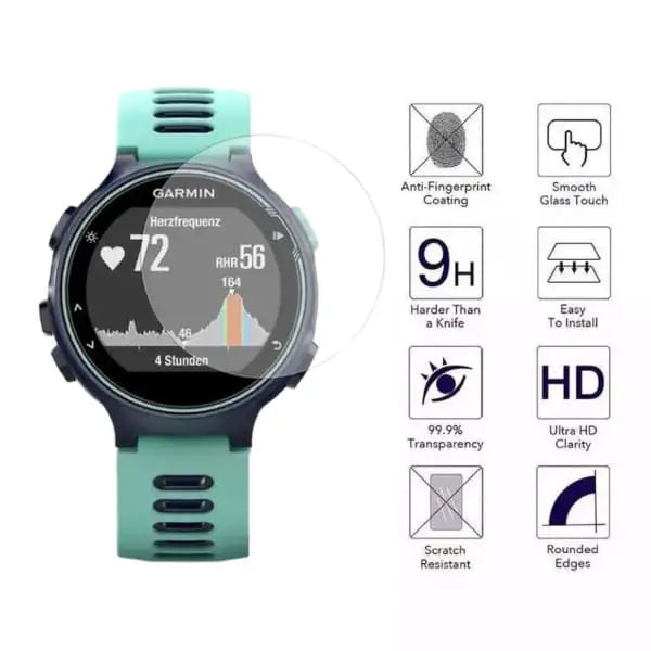 Pack of five Habicare Garmin Forerunner 235 watch screen protectors showing clear, protective film for smartwatch screens.