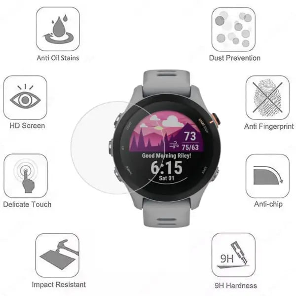 Set of five Habicare screen protectors for Garmin Forerunner 255S watch, providing durable protection for the watch screen.