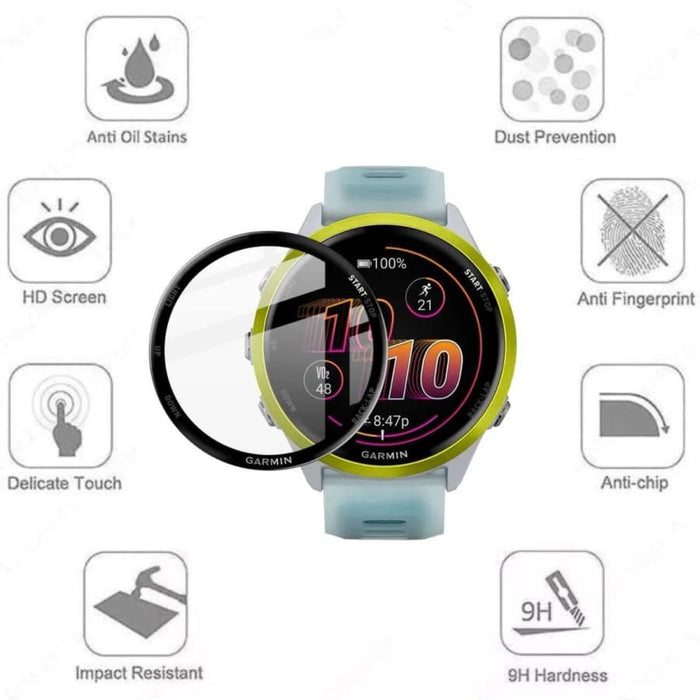 Pair of Garmin Forerunner 570 screen protectors, clear and thin, designed to fit 47mm watch screens for protection.