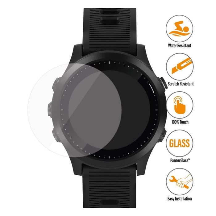 Black Garmin Forerunner 645 screen protectors, pack of 2, for smartwatch display protection, from That Watch Shop.