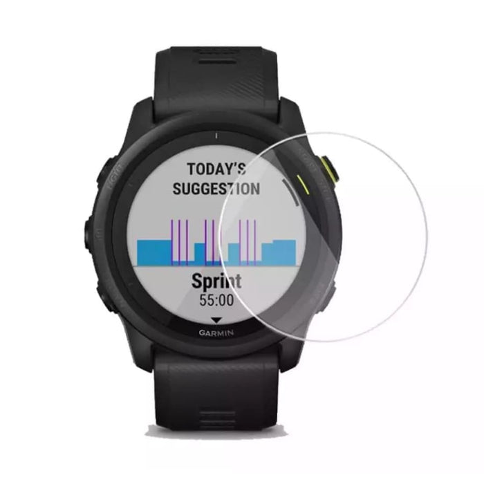 Black Garmin Forerunner 745 screen protectors, pack of 2, designed for smartwatch display protection.