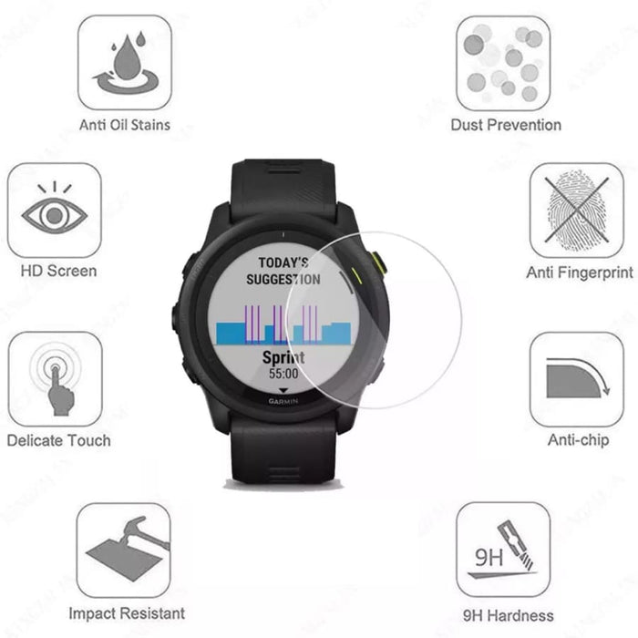 Pack of two Garmin Forerunner 745 watch screen protectors by That Watch Shop, clear and durable protection for smartwatch screens.