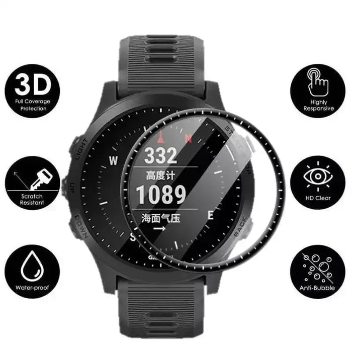 Set of five Habicare Garmin Forerunner 945 LTE watch screen protectors, durable and precise fit for smartwatch screens.