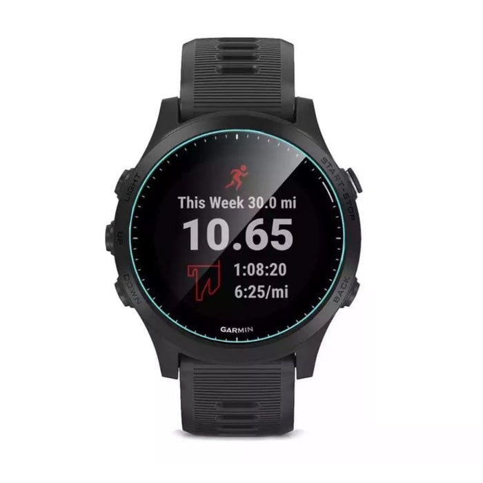 Pair of Garmin Forerunner 945 watch screen protectors, transparent protectors for smartwatch screens by That Watch Shop.