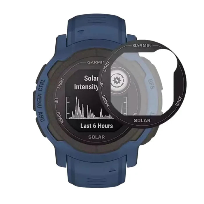 Pack of five Habicare Garmin Instinct 2S Series watch screen protectors showing clear, durable film covering the watch face.