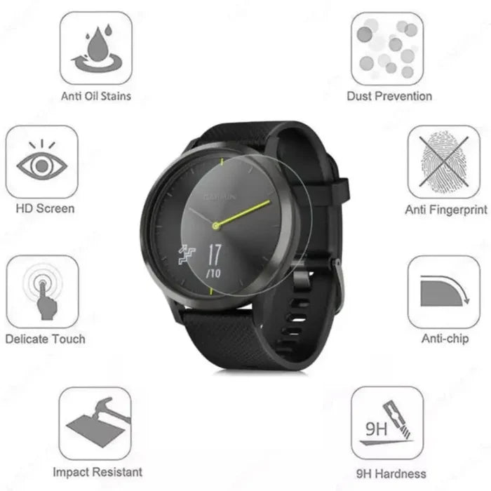 Pack of five Habicare Garmin Vivomove HR screen protectors, clear watch screen protectors for added durability and protection.