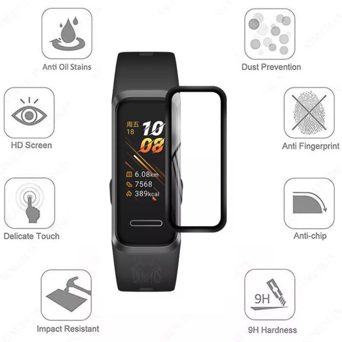 Pair of Huawei Band 4 screen protectors from That Watch Shop, clear watch screen protectors for added protection and durability.