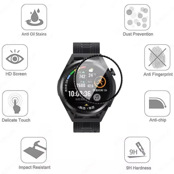 Set of five Habicare screen protectors for Huawei GT Runner smartwatch, offering durable protection for the watch face.