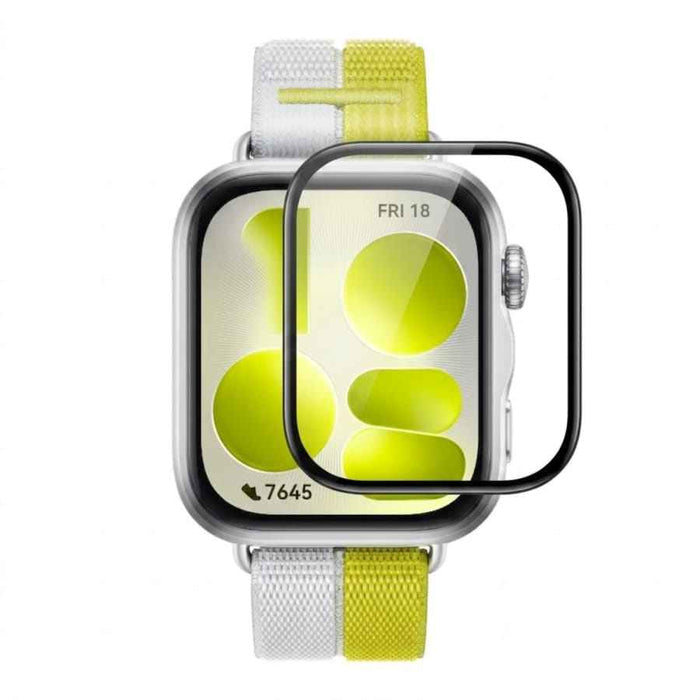 Huawei Watch Fit 5 screen protector with black edge, clear protective film designed for smartwatch screen protection.