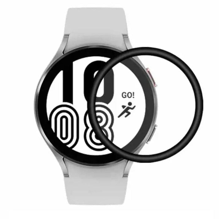 Two silver Samsung Galaxy Watch 4 (44mm) screen protectors for smartwatch from That Watch Shop, designed to shield the display.