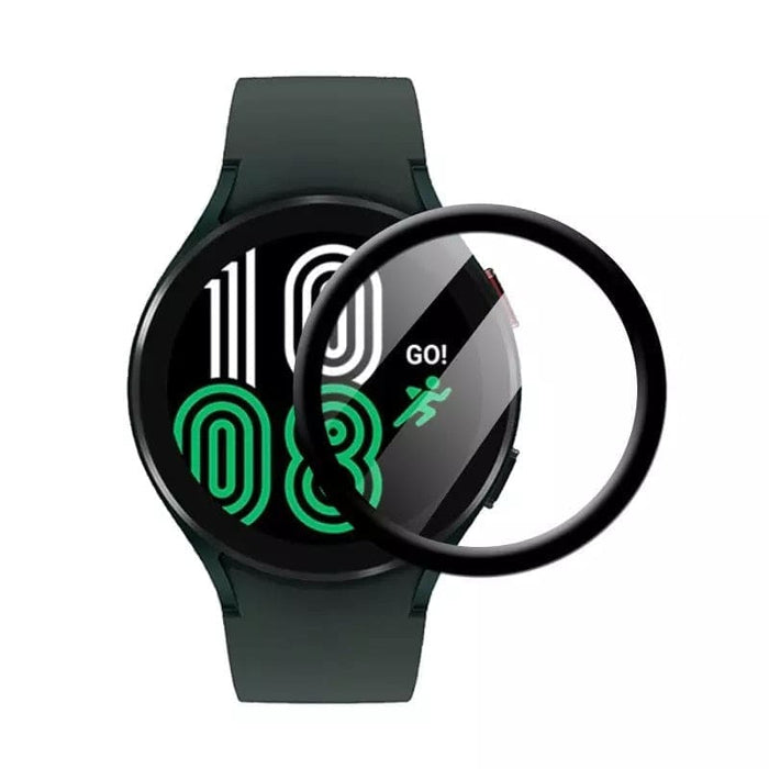 Pack of two green screen protectors for Samsung Galaxy Watch 4 44mm smartwatch, designed to protect the watch screen from scratches.