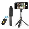 9eight5 selfie stick with remote and stand for phones and tablets, adjustable handle and compact design for easy photography.