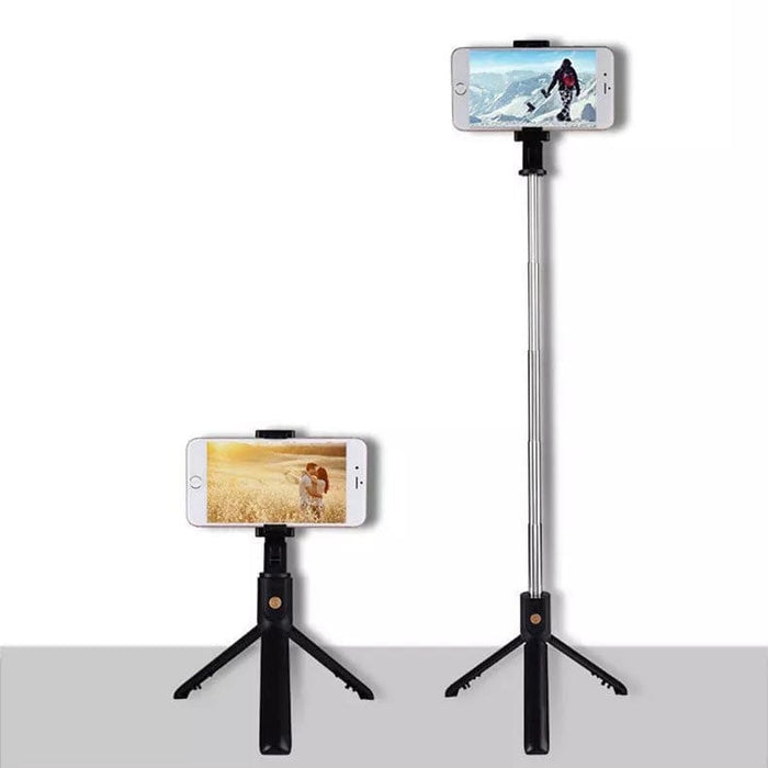 9eight5 selfie stick with remote and stand for phones and tablets, adjustable grip, black color, handheld accessory for photos