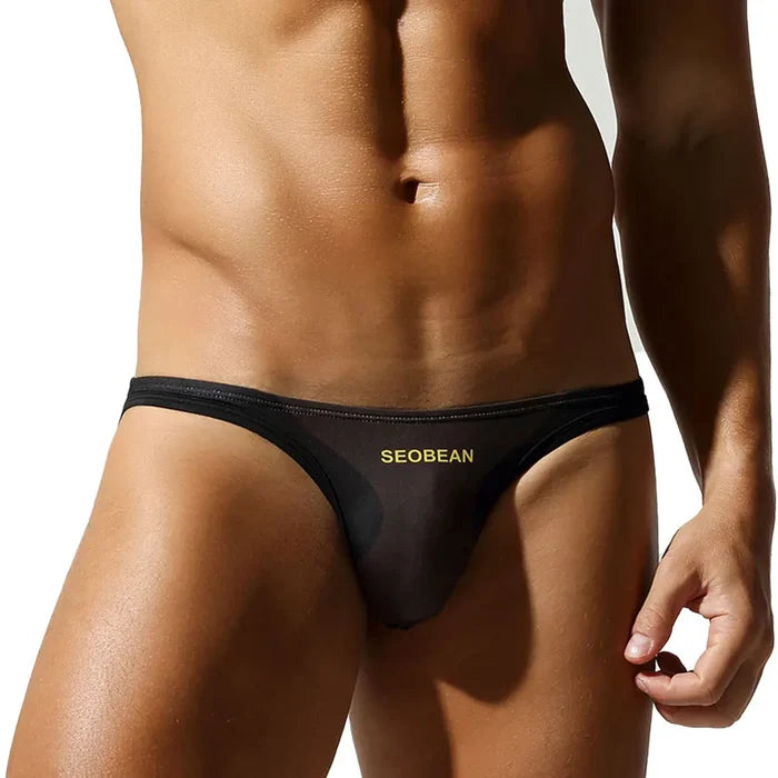 Men's low-rise briefs from SEOBEAN with 3D contoured pouch, showcasing the fitted design and supportive waistband.