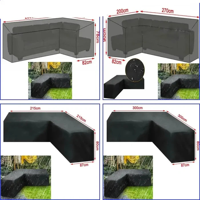 Habicare Shape Waterproof Rattan Sofa Cover in various sizes, protects outdoor furniture from weather and dirt.