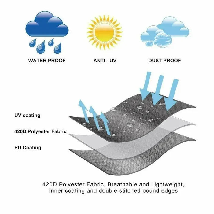 Habicare Shape Waterproof Rattan Sofa Cover in various sizes, protects outdoor furniture from weather elements.