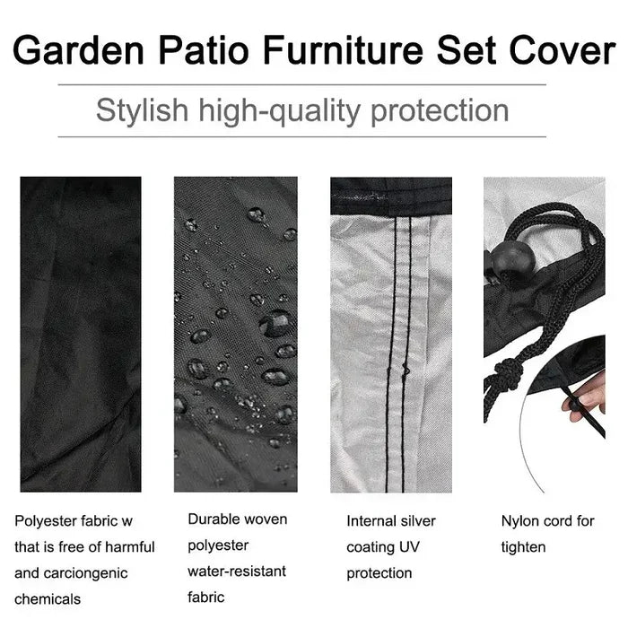 Habicare Shape Waterproof Rattan Sofa Cover in various sizes, protects outdoor rattan furniture from rain and dirt.