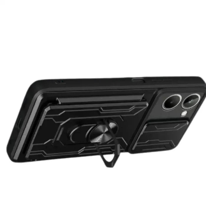 Black Shockproof Card Slot Case for Samsung Galaxy Note and S Series by Habicare, showing protective design and card slots.