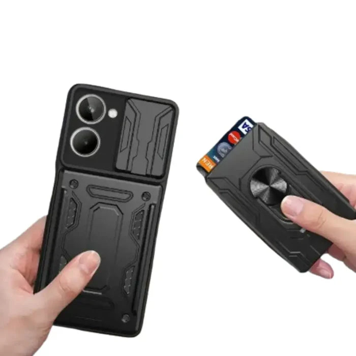 Black Habicare Shockproof Card Slot Case for Samsung Galaxy Note and S Series, showing durable protective design with card slots.
