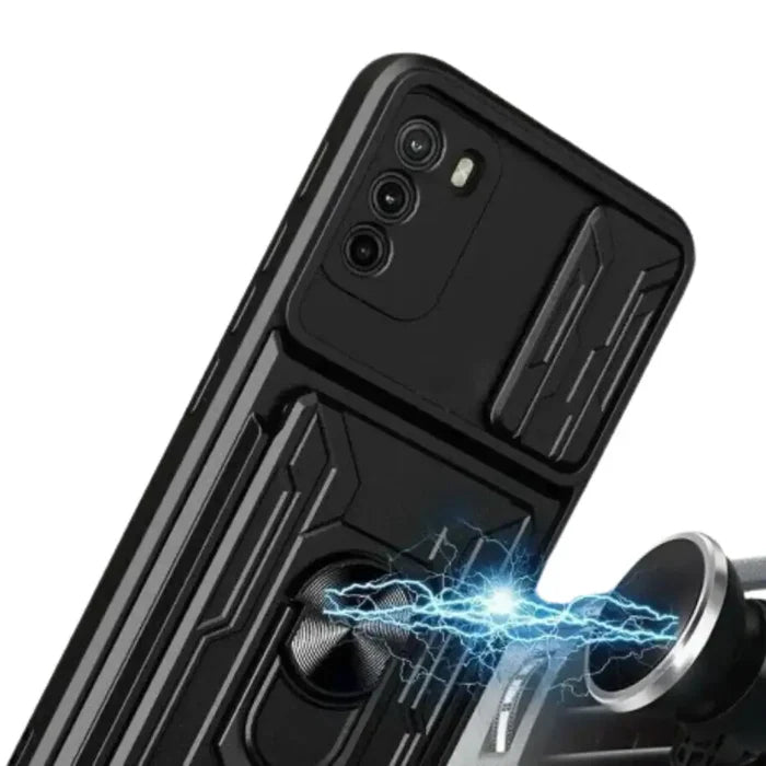 Black Habicare Shockproof Card Slot Case for Samsung Galaxy Note and S Series, showing durable protection and card storage slots.