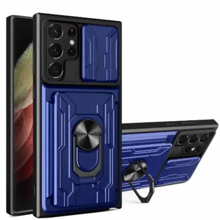 Habicare 9eight5 shockproof navy card slot case for Samsung Galaxy Note and S Series with multiple card slots and protective design.