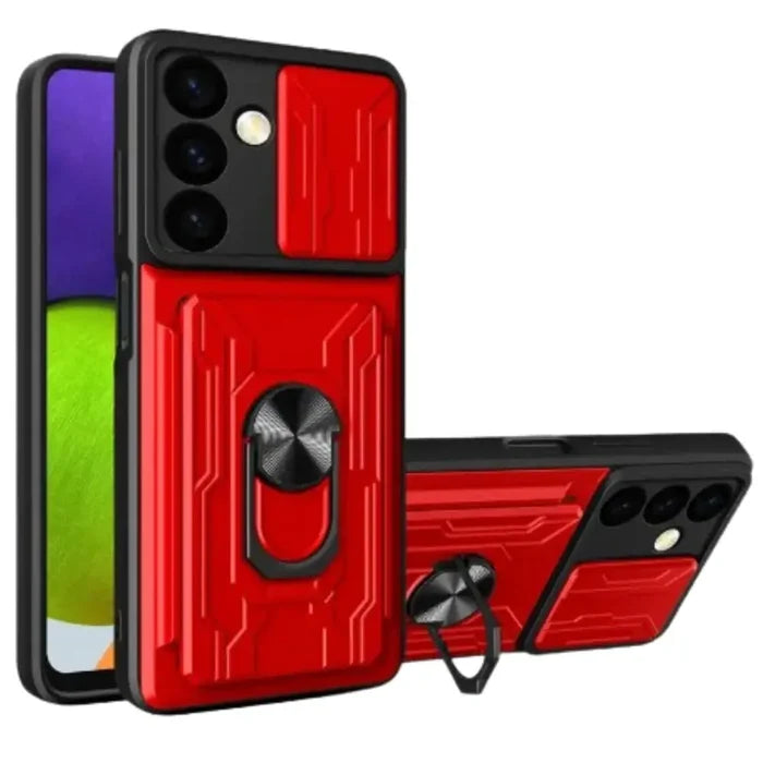 Red Habicare Shockproof Card Slot Case for Samsung Galaxy Note and S Series, showing protective design and card storage slots.